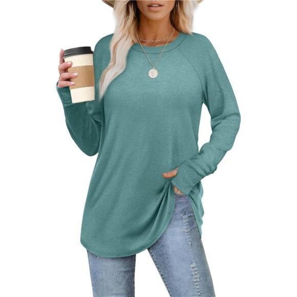Womens Tunic Tops to Wear with Leggings Long Sleeve Thumb Hole Shirts - Picture 7 of 10